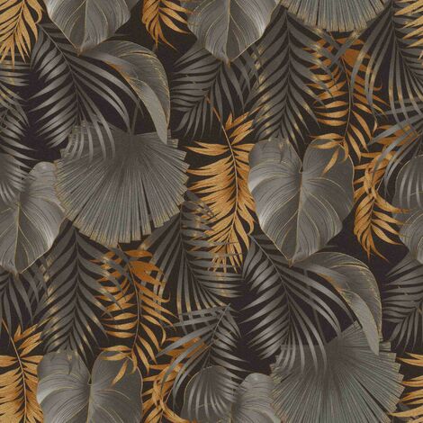 Rasch  Selection  829839  Vliestapete  Botanisch  10.05 x 0.53 m  Schwarz  Grau  Gold  Wohnzimmer  Flur  Büro  Küche  Wohnräume