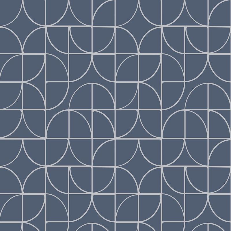 Geometric Curves Blue Silver Metallic Glitter Textured Vinyl Wallpaper - Rasch