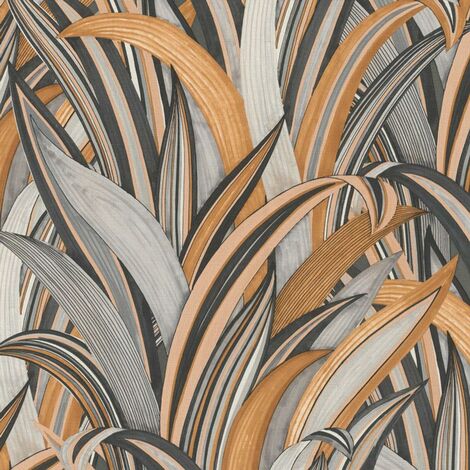Rasch Tropical Grass Ochre Grey Wallpaper Textured Paste The Wall Vinyl