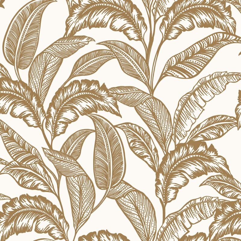 Rasch - Mozambique Tropical Leaf Metallic Gold Wallpaper Botanical Paste The Wall