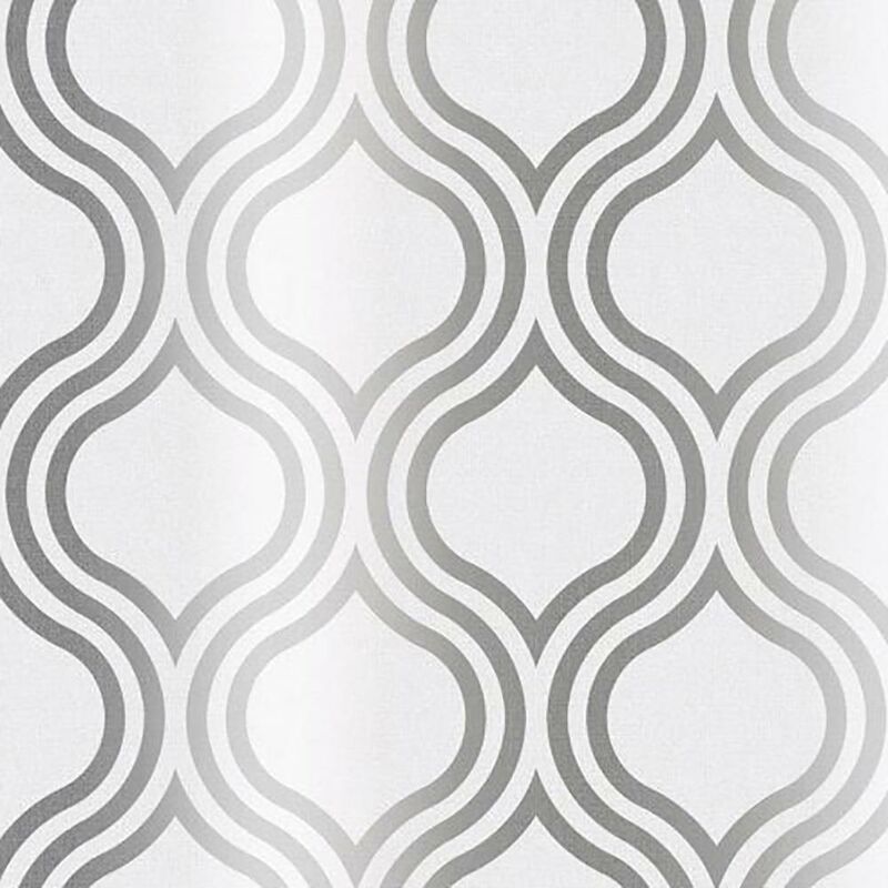 Platina Ogee White Silver Metallic Effect Paste The Paper Wallpaper - Rasch