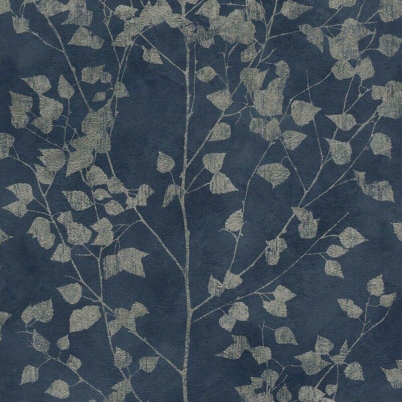 Finca Metallic Trees Wallpaper Navy Silver Paste The Wall Contemporary - Rasch