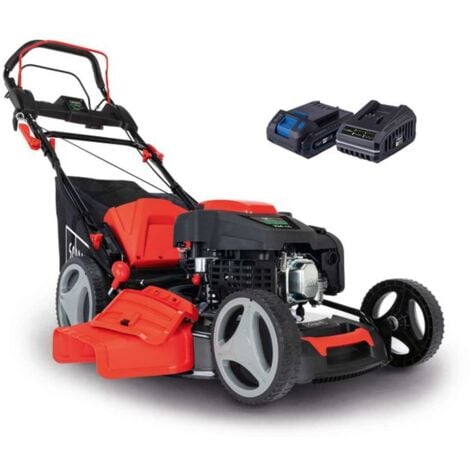 Rasenmäher MS225-53E Scheppach inkl. 2Ah Akku + 2,4A Ladegerät - E-Start Radantrieb 6PS 53cm Schnittbreite 65 Liter Fangkorb
