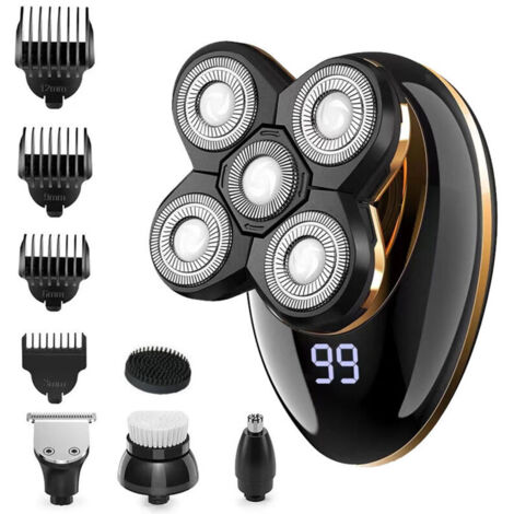 Rasoio da uomo 5 in 1, rasoio rotante senza fili 5D flottante con tecnologia ricaricabile tramite USB, kit di cura personale multifunzionale, rifinitore per barba impermeabile, utilizzabile sia a secc