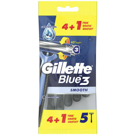 Rasoio usa e getta blu 3 pelli lisce, confezione da 4 + 1
