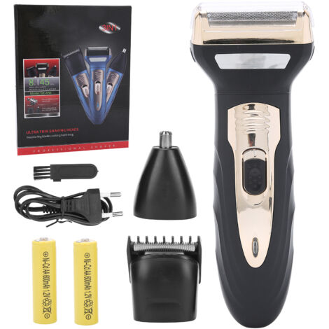 Rasoir 3-en-1 Homme - Tondeuse Barbe, Nez et Coupe-Cheveux - Kit de Soin avec Prise EU 110-240V Noir