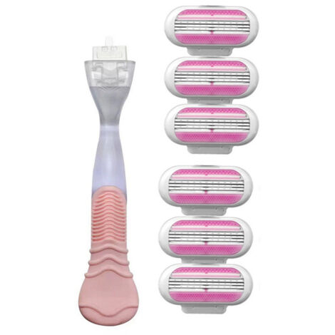 Rasoir 3 lames pour aisselles femme – Rasage intime doux, économique (1 manche rose vintage + 6 têtes de rechange) – Pour peau sensible et usage quotidien