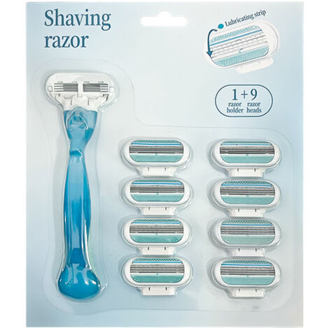 [ Rasoir à 3 Lames pour Femmes  Doux & Anti-irritations ] Manche Bleu Ancien + 9 Têtes Vertes Rasoir Manuel pour Épilation Précise  Inox Hygiène & Durable  Livré avec Lames de Rechange