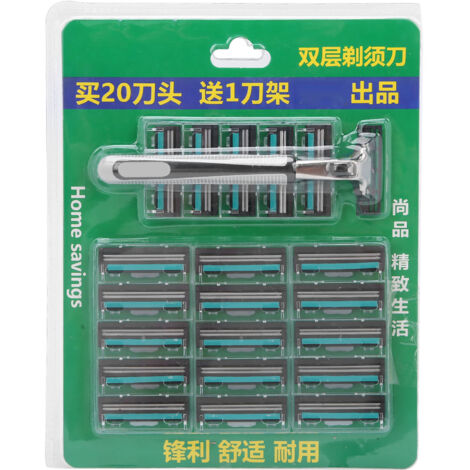 Rasoir de sécurité double couche pour barbe avec 20 lames de rechange - Tondeuse à barbe pour hommes