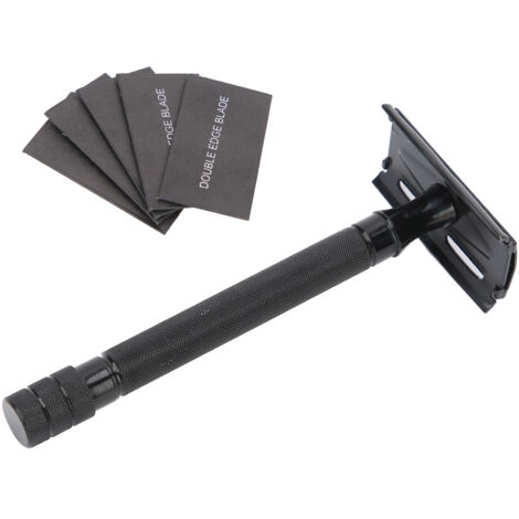 Rasoir de sécurité double tranchant pour barbe et corps, manche ergonomique avec 5 lames de rechange