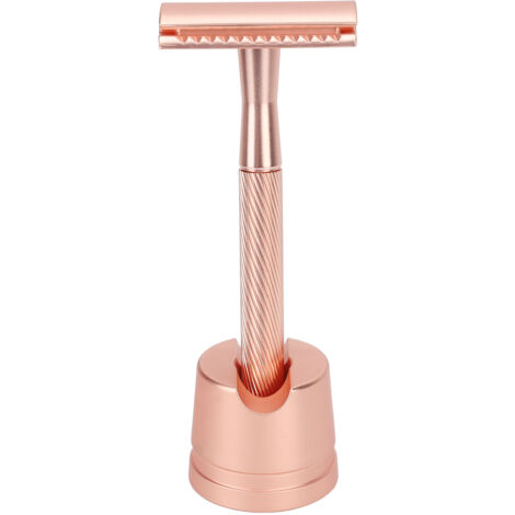 Rasoir de sécurité en alliage de zinc pour hommes, manche en laiton portable avec base, rasage double tranchant, couleur cuivre pour soins du visage.
