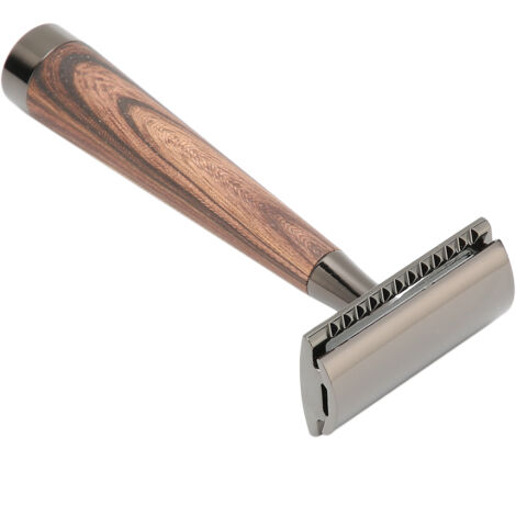 Rasoir de sûreté durable en alliage de zinc avec manche en bois pour rasage traditionnel homme