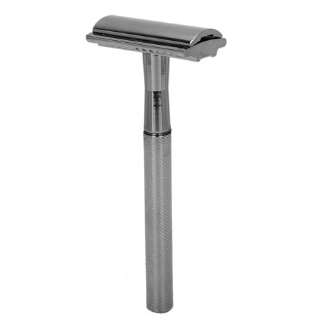 Rasoir de sûreté en alliage de zinc antidérapant, lame double face pour un rasage précis et confortable (argent/noir)