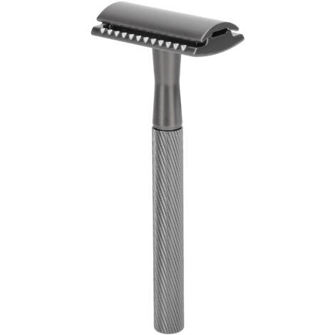 Rasoir de sûreté en zinc pour hommes, manche en laiton avec support, rasage double tranchant noir pour soins du visage.