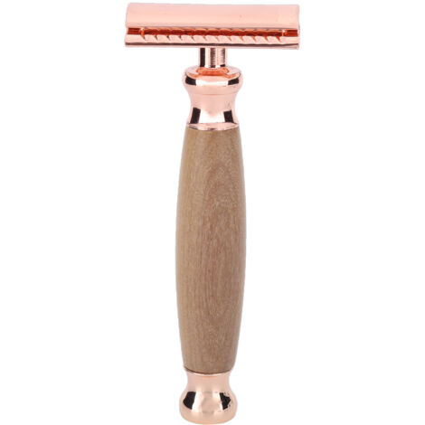 Rasoir double lame portable pour hommes avec manche en bois - Tondeuse à barbe et poils corporels couleur or rose