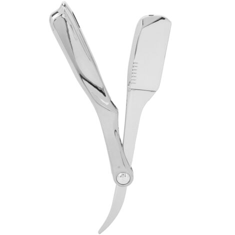Rasoir droit professionnel pliable pour barbier avec lame et support plaqué argent