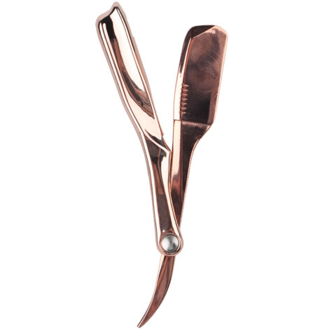 Rasoir droit professionnel pliable pour barbier, lame plaquée or rose, rasage homme