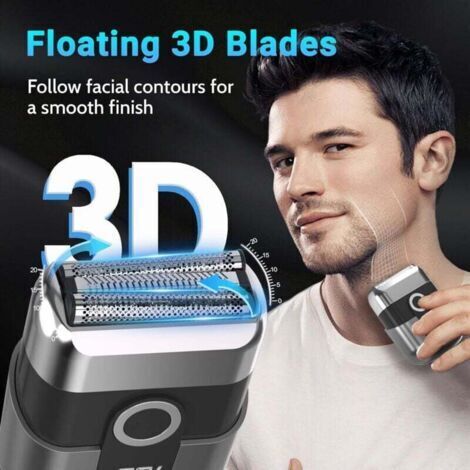 Rasoir électrique à lame pour homme pour le visage, rasoir sans fil imperméable IPX7 avec 3 lames galleggianti, affichage LED, ricarica Rapida Tramite USB-C pour les voyageurs et la maison