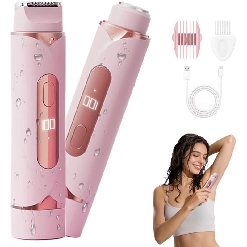 Rasoir Electrique Femme, 2 en 1 Tondeuse Femme Intime Epilateur Électrique Sureté Double Tête, Étanche IPX7 Tondeuse Bikini Femme Rasoir pour Maillot