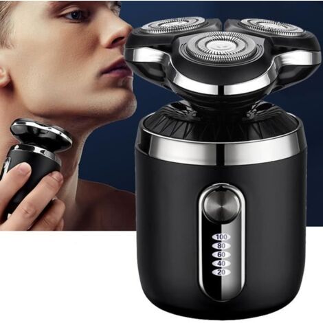 Rasoir Electrique Homme 3 Tête Rotatives 4D Portable Sans fil USB 100% Etanche Tondeuse À Barbe pour Voyage Camping Conduire Cadeaux