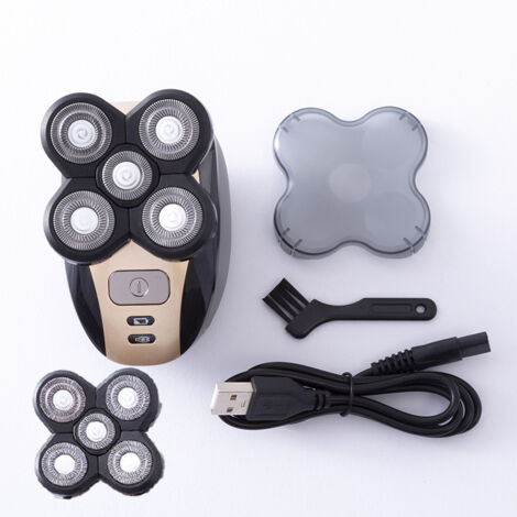 Rasoir électrique multifonction 5 lames avec tondeuse intégrée – Kit complet pour homme (rasage, barbe, contours) – Têtes de rechange incluses