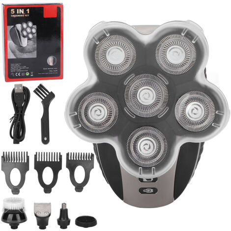 Rasoir Électrique pour Homme Chauve 6 Têtes Rotatives, Imperméable, Kit de Toilette 5 en 1 Usage Sec/Humide