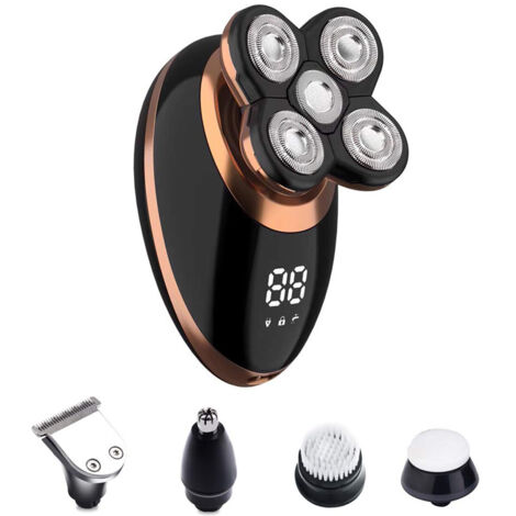 Rasoir Électrique pour Homme - Tondeuse Rasage Tête 5 en 1 Sans Fil, Imperméable, Rechargeable USB, Kit de Soins