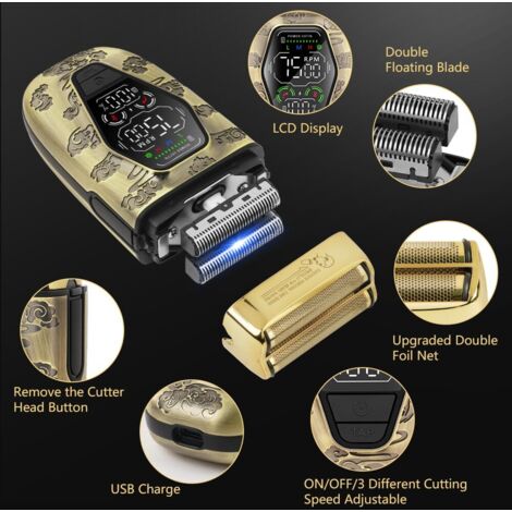 Rasoir Électrique pour Hommes, Barbe et Cheveux - Shaver Humide et Sec Sans Fil et Rechargeable, Cadeau