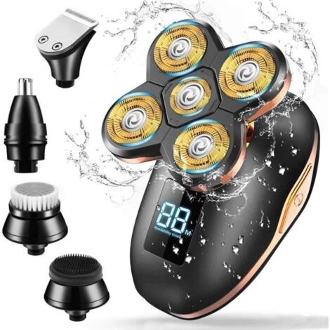 Rasoir électrique, rasoir 5 en 1 étanche rasoir rotatif tondeuse à cheveux tondeuse à barbe brosse de nettoyage du visage