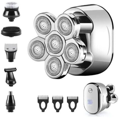 Rasoir Electriques Hommes, Rechargeable Rasoir électrique Rasoir à tête chauve USB Rasoir rotatif Sans fil Étanche Rasoir électrique Tondeuse à barbe avec Brosse nettoyante pour le visage