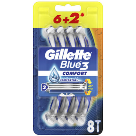 Rasoir jetable Gillette Blue3 Comfort pour homme, paquet de 8