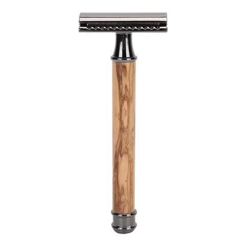 Rasoir manuel double face en bois antidérapant, portable et précis pour rasage (Noir)