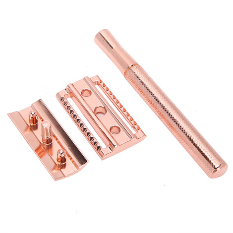 Rasoir manuel en alliage de zinc antidérapant avec lame double face pour rasage précis (Rose Gold)