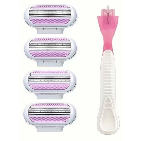 Rasoir manuel pour femmes — Porte-lame triple en acier inoxydable (Lot de 4 lames + 1 porte-lame) pour une épilation douce et sans irritation