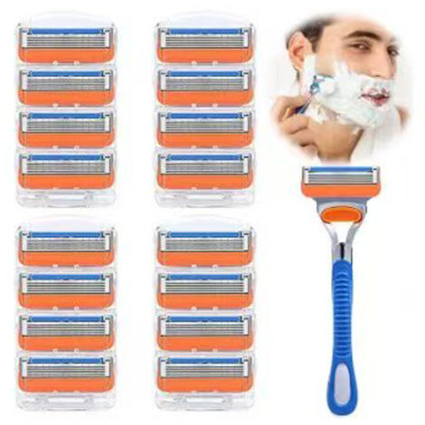 Rasoir manuel premium 5 lames avec manche et 16 têtes de rasage remplaçables – Révitalisant et protecteur pour peaux sensibles, rasage précis des contours du visage.