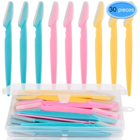 Rasoir Pour Sourcils - Manche En Plastique Antidérapant - Lame En Acier Inoxydable - Protection Précise Intégrée - Pour Visage Et Sourcils - 30 Pièces (10 Par Couleur)