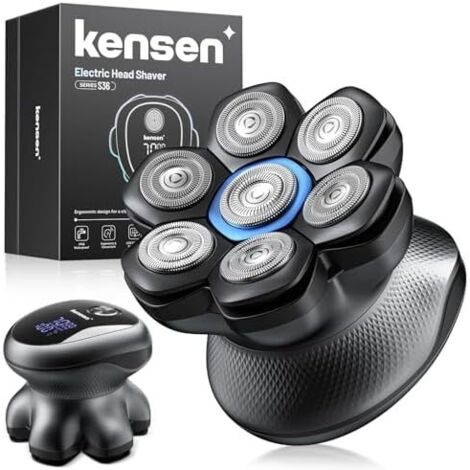 Rasoir Tete Chauve Homme 7D Tondeuse Crane 90 Mins d'Autonomie 2 Vitesses Étanche IPX6-Wet & Dry,USB-C,sans Fil,avec Écran LED (Noir) Noir -