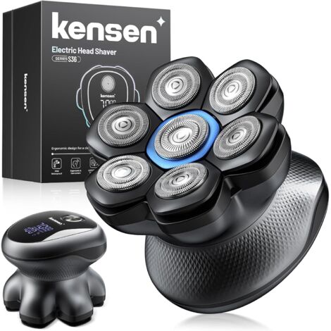 Rasoir Tete Chauve Homme 7D Tondeuse Crane 90 Mins d'Autonomie 2 Vitesses Étanche IPX6-Wet & Dry,USB-C,sans Fil,avec Écran LED (Noir) Noir -