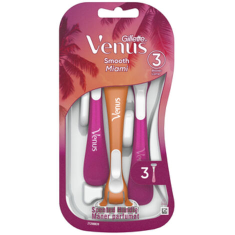Rasoirs Gillette Venus Smooth Miami pour femme, 3 rasoirs jetables pour femme