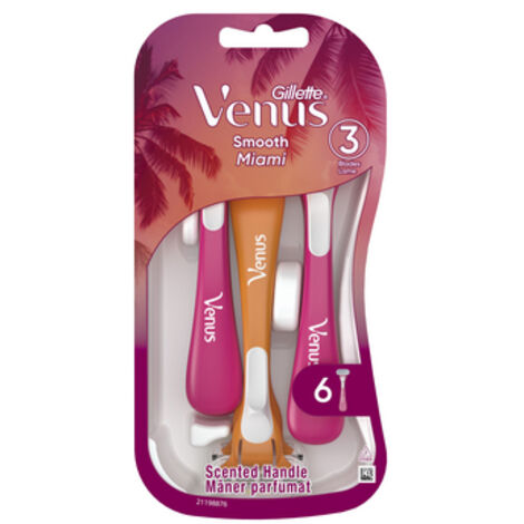 Rasoirs Gillette Venus Smooth Miami pour femmes, 6 rasoirs jetables pour femmes