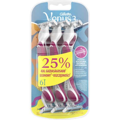 Rasoirs jetables Gillette Venus 3 pour femmes, lot de 6