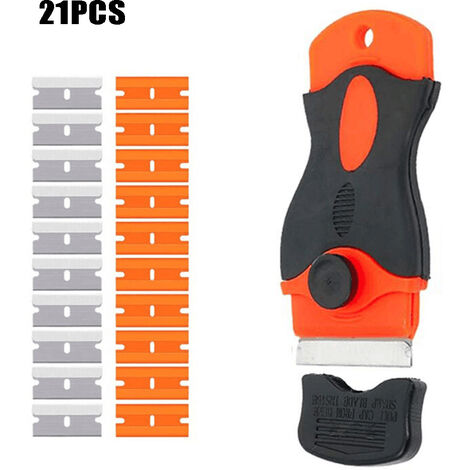 Raspador de vitrocerámica Gebildet con mango suave + 20 cuchillas de metal, limpieza de cristales/espejos/suelos