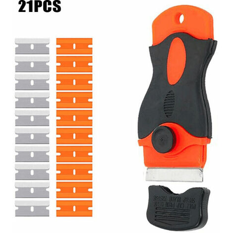 Raspador de vitrocerámica Gebildet con mango suave + 20 cuchillas de metal, limpieza de cristales/espejos/suelos