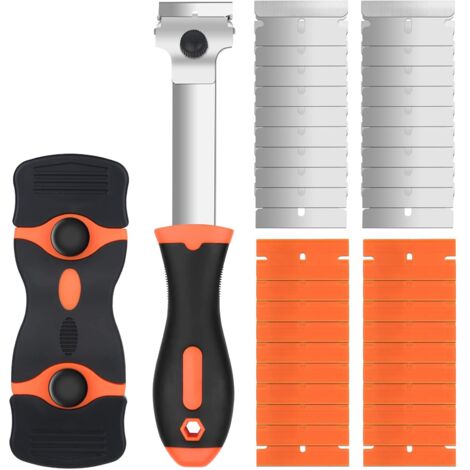 raspadores de cerámica con mango largo, incluye 20 hojas de repuesto para raspadores, rascador de limpieza multiusos para raspar etiquetas y calcomanías