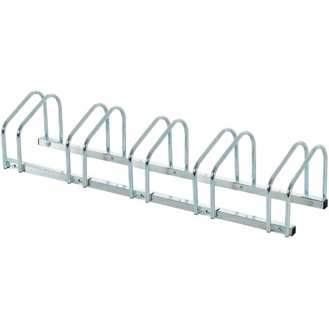 Rastrelliera Porta Biciclette 5 Posti 145×33×27 cm in Acciaio Argento