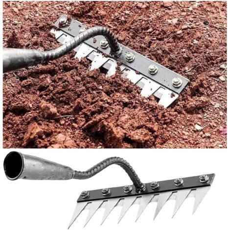 Rastrello Dethatching in Acciaio Spesso, Rastrello in Ferro per Giardinaggio e Diserbo, Rastrello da Giardino a 8 Denti, Attrezzo da Giardino, Attrezzo da Giardino Pesante, Scavo Fattoria e Rastrello 