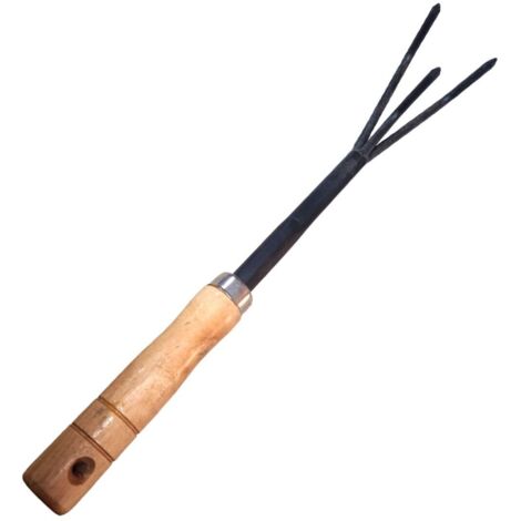 RASTRELLO GIARDINO ATTREZZI 3 DENTI MANICO LEGNO STRUMENTI FORCHETTA UTENSILI
