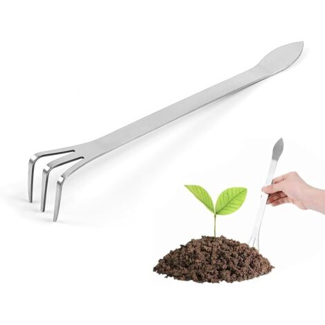Rastrello per bonsai, rastrello per radici in acciaio inossidabile a 3 denti, manico ergonomico, per allentare e smuovere il terreno dei bonsai, attrezzi da giardinaggio per alberi bonsai, piante, fio