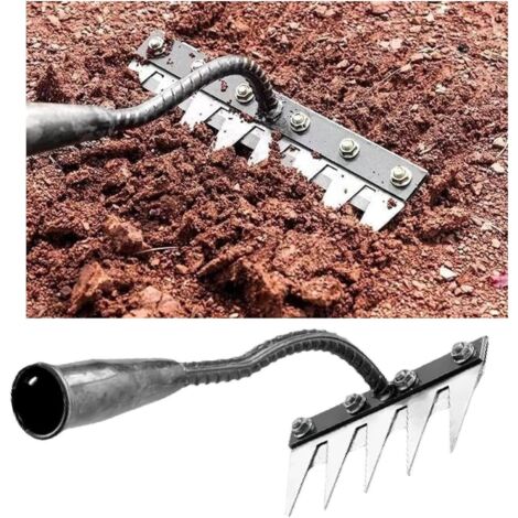 Rastrillo de acero grueso para rastrojo, rastrillo de hierro para jardinería y deshierbe, rastrillo de jardín de 5 púas, herramienta de jardín, herramienta de jardín resistente, rastrillo de mano para
