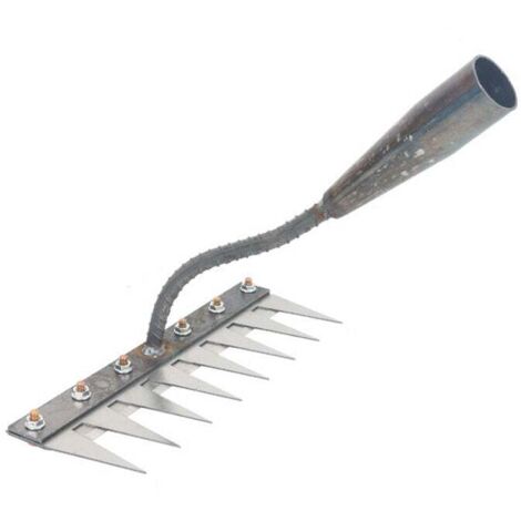 Rastrillo de deshierbe de metal, rastrillo de deshierbe de mano, azada hueca, herramienta portátil de acero endurecido, azada de acero (ocho dientes)
